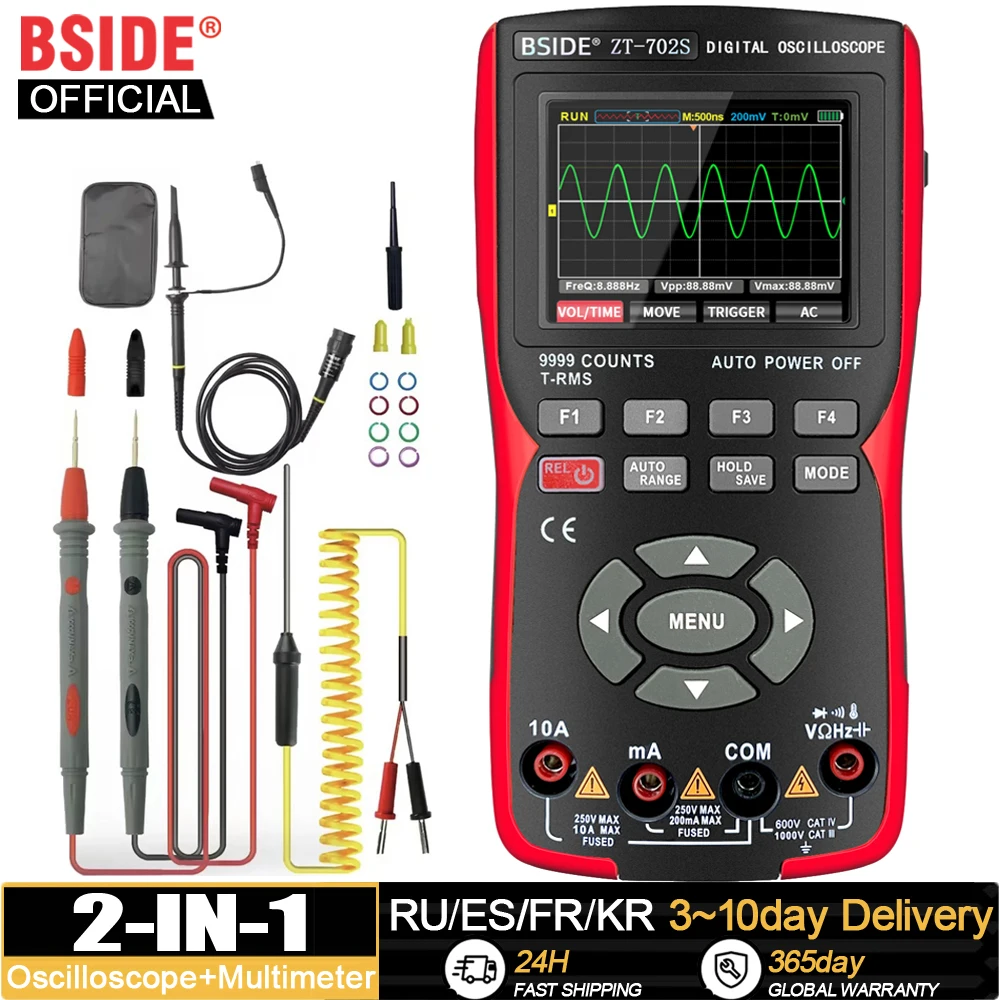 BSIDE Professional Digital Multimeter ZT-702S Handheld Oscilloscope Electrician Tester Ammeter Voltmeter Current Cap Ohm Meter