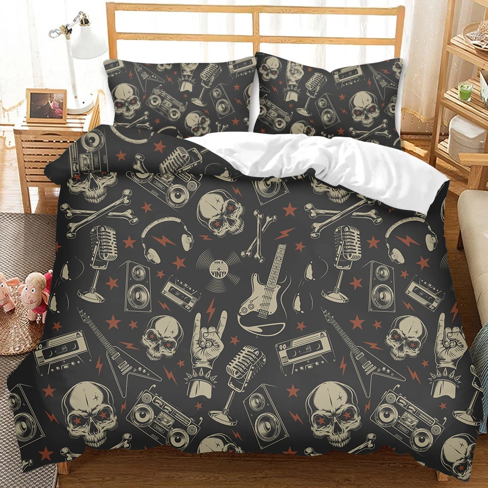 

TOADDMOS Luxury Bedding Set Punk Style Skull Print Queen Size Polyester Home Duvet Cover Pillowcase Sets 3pcs Comforter Covers