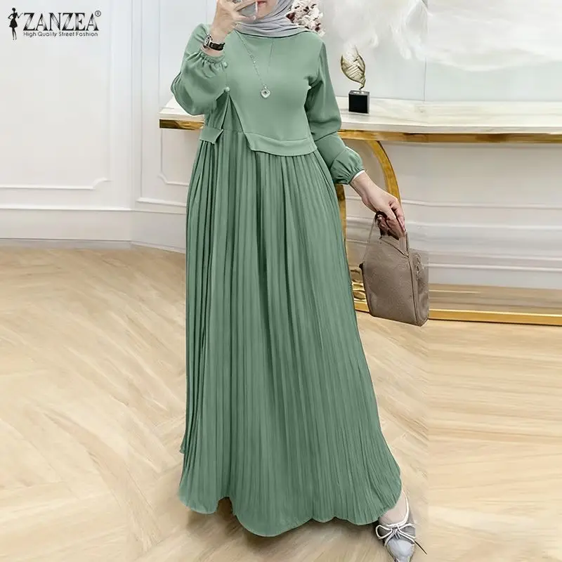 Ramadan cloak for Muslim women from Zanzia, spring maxi dress with long sleeves and elegant pleated design, Islamic dress