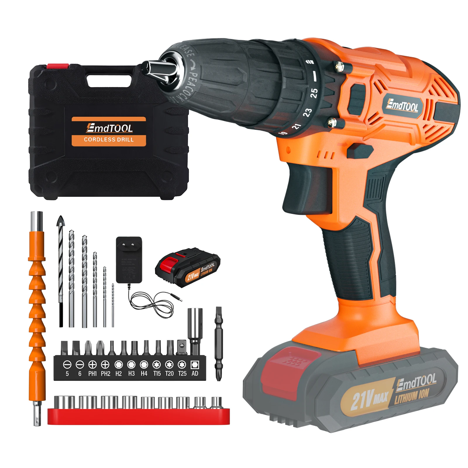 21V Cordless Power Drill, Cordless Screwdriver Drill Set 45Nm Power, 25+1 Torque, 2 Speed, LED Light, 1.5Ah Battery, BLUE