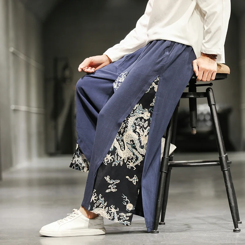 

Men Cotton Linen Wide Pants Elastic Waist Loose Vintage Trousers Male Harajuku Style Streetwear Harajuku Pants Big Size 5XL