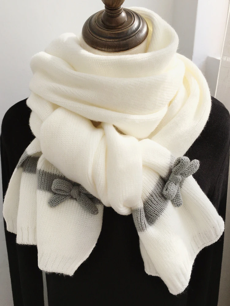 Original Designer Brand Stereoscopic Bow Wool Knitted Scarf for Women Shawl Bib 목도리 Hot Selling Free Shipping