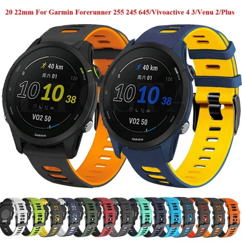 

22 20mm Silicone Band For Garmin Forerunner 265 965 255 255M 245 645 158 55/ 2 Plus/Vivoactive 4 3/Venu SQ 2 Bracelet Straps