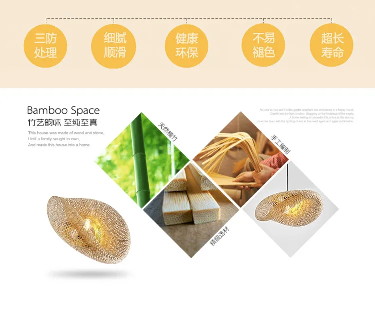 Bamboo Pendant Lamp Rattan Light Hand Woven Chandelier Café Restaurant Lighting Living Room Art Decor Hanging Lamp Indoor