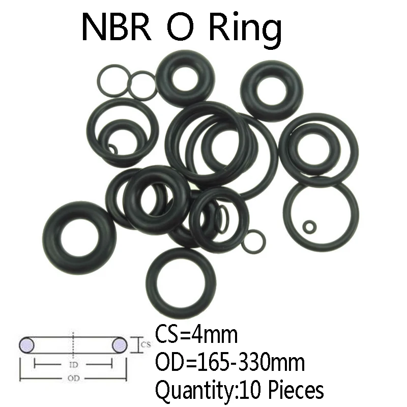 

10 Pieces CS 4mm NBR Rubber O Ring Automobile Black O-Ring Oil Sealing Gasket OD 165-330mm