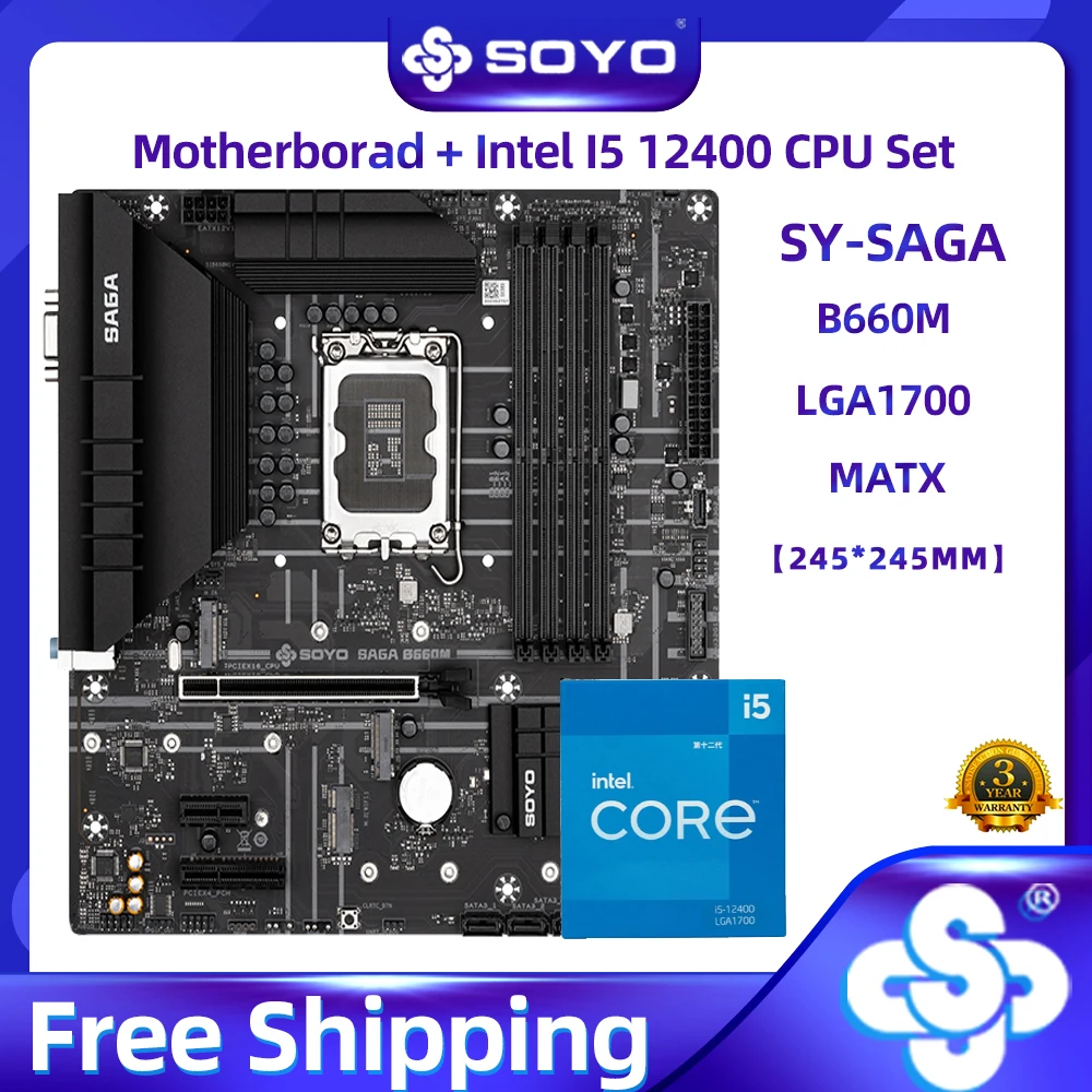 Soyo saga b660m ddr4 placa mãe com processador intel i5 12400cpu ...