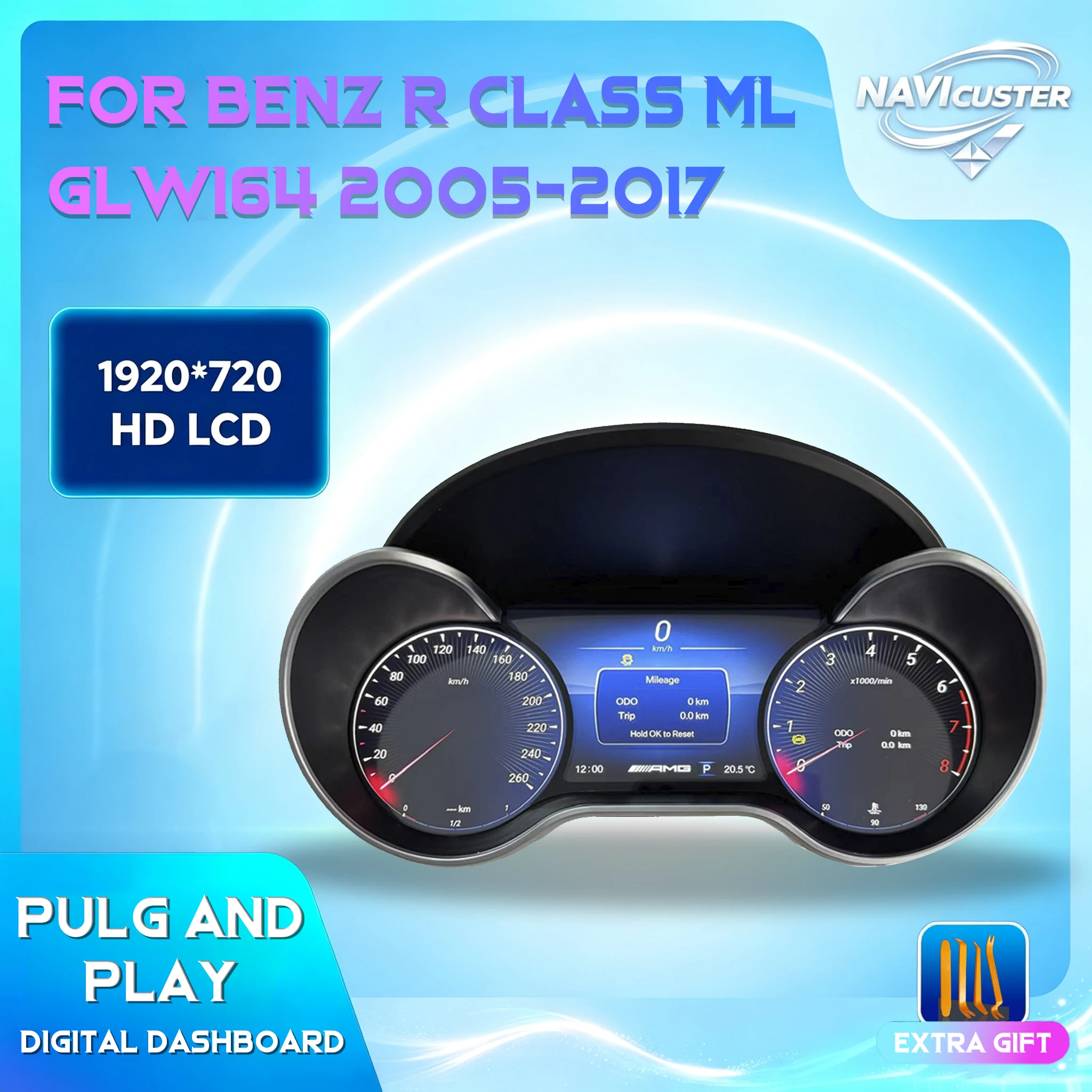 Panel de Instrumentos Digital LCD Navicluster de 10.25'' para Mercedes-Benz Clase R W164 ML GL Años 2005-2010, Plug & Play, Cabina Virtual, Velocímetro 1
