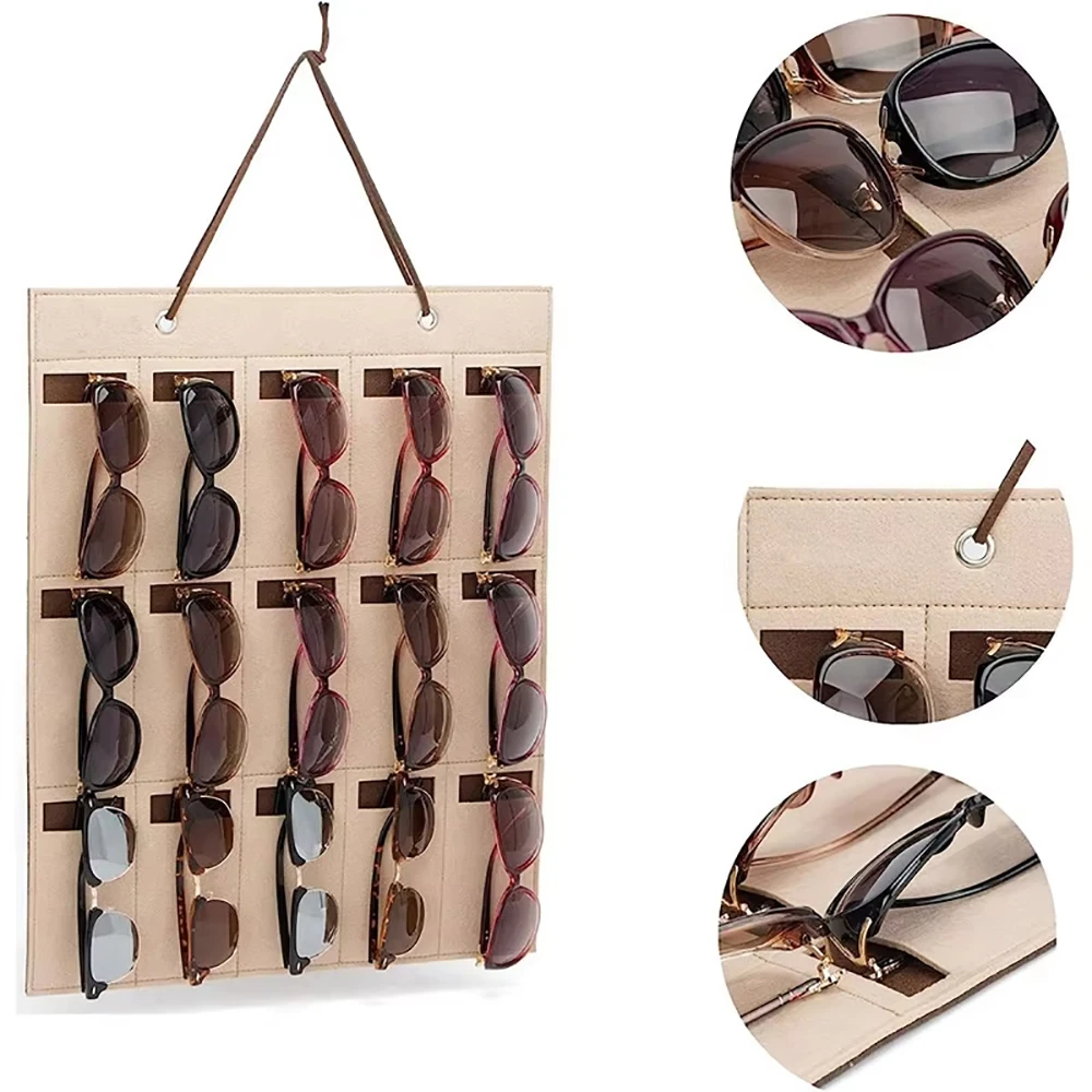 1 Stück 15 Gitter Gläser Organizer Lagerung Wandbehang Tasche Multifunktionale Sonnenbrille Brillenbehälter Tasche faltbar – Detail 1