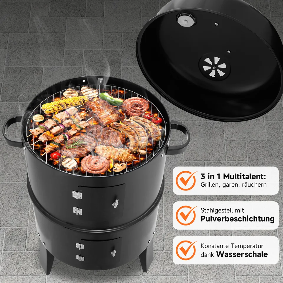 3 in 1 Portable Smoker Grill for Outdoor BBQ