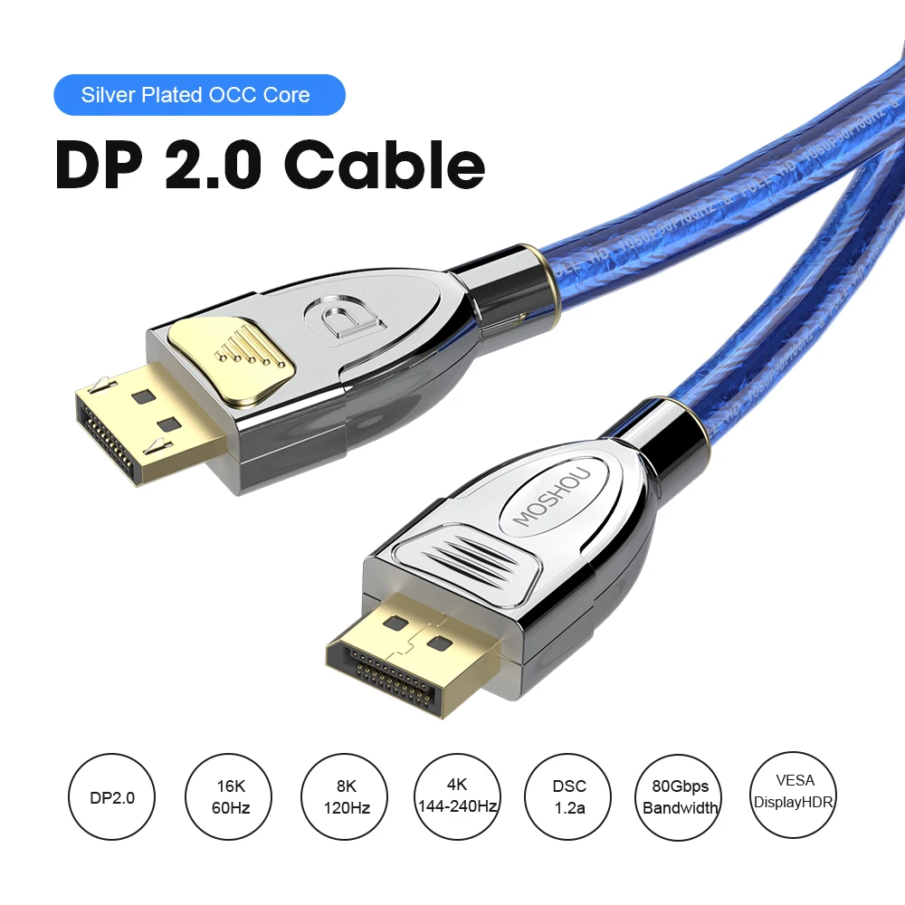 MOSHOU ÷ Ʈ 2.0 DP 2.0 ̺, ӿ Ϳ HDR HDCP 2.2 3D ARC , 16K @ 60Hz, 4K @ 144Hz,  80Gbps 뿪
