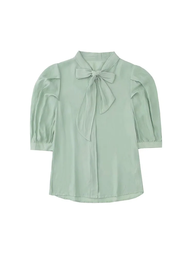 

Шифоновая декоративная рубашка с бантом XEASY, Новинка лета 2022, Модный милый уличный топ с коротким рукавом, повседневная женская рубашка