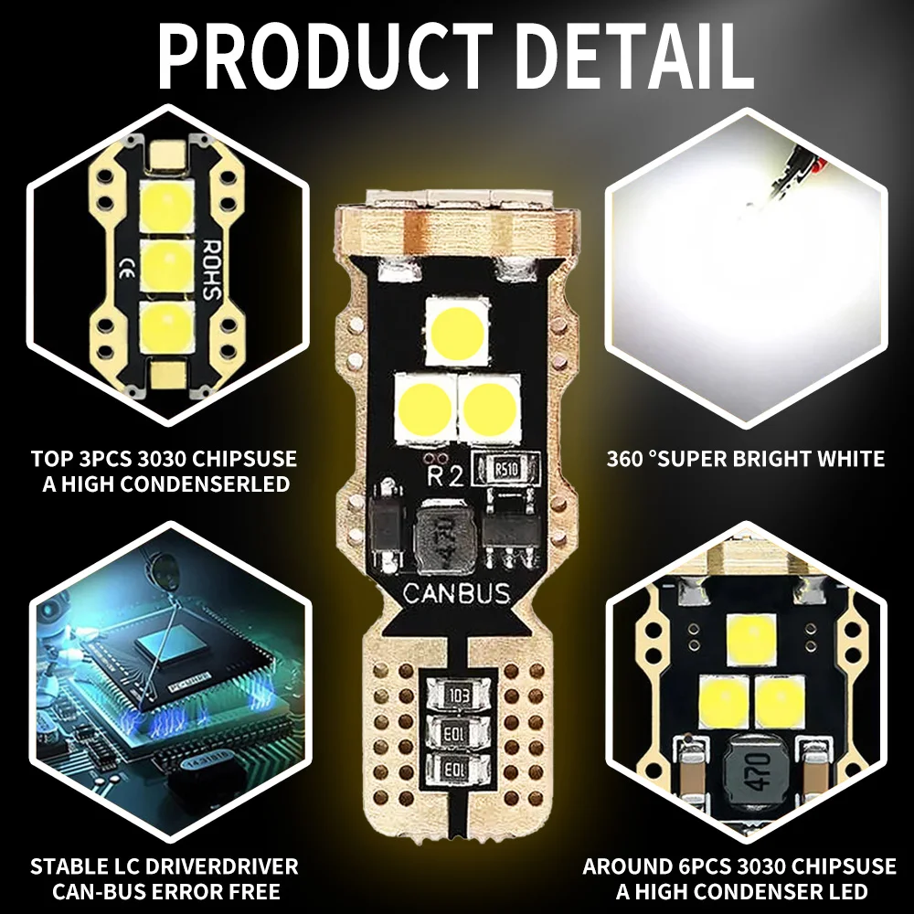 ڵ  T10 LED 192 194 168 COB W5W 3030 9SMD LED CANBUS   ڵ DRL Ŀ  , 6000K ȭƮ 12V, 2 