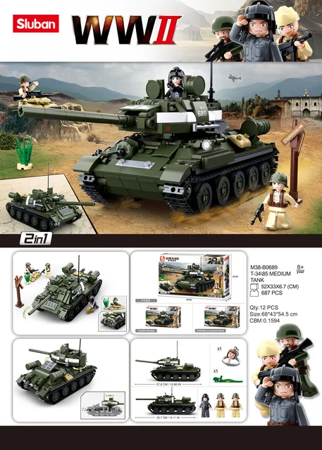 Sluban Building Block Toys WW2 Army SU85 Tank Destroyer 338PCS Bricks B0687  Military Construction Compatbile With Leading Brands - LEPIN LEPIN Store