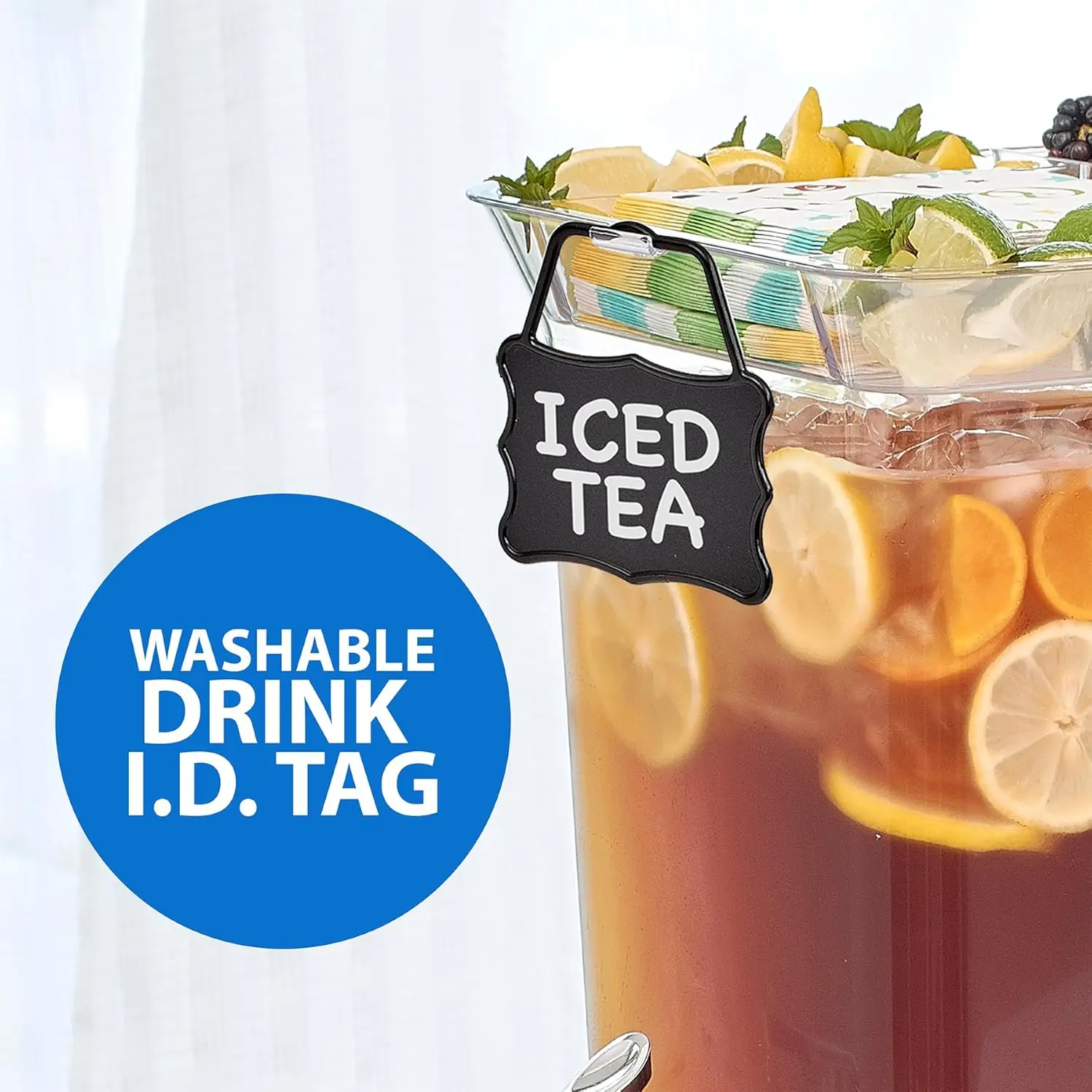 2.5 Gallon Large Tritan Beverage Dispenser with “Party Top” Lid Tray, Drip Catching Tray, Drink ID Tag, Cold Drink Serve 4