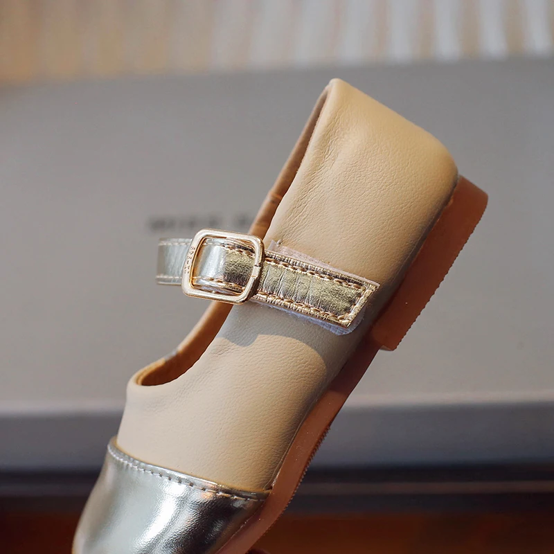 Girls Shoes Kids Leather Shoes Patchwork Mary Jane Gold Toe Princess Shallow Children's Flats Baby Toddlers