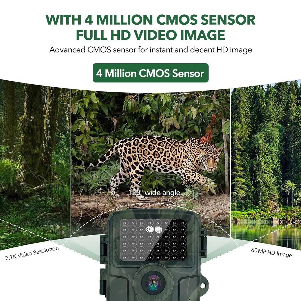 60MP 4K HD Outdoor Hunting Wildlife Trap Game Cam IP66 Waterproof Night Vision Hunting Trail Camera Wildlife Hunting Monitoring