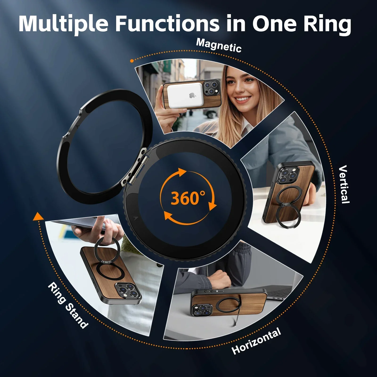 Eary for iPhone 16 15 Pro Max Case with Magsafe Kickstand 360°Rotatable Magnetic Stand Shockproof Protective Cover Unique Wooden