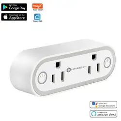 Double US Power 16A Outlet Dusk-to-Dawn Sensor Night Light AC 100~240V WiFi Smart Socket Works With Alexa Google Home Assistant