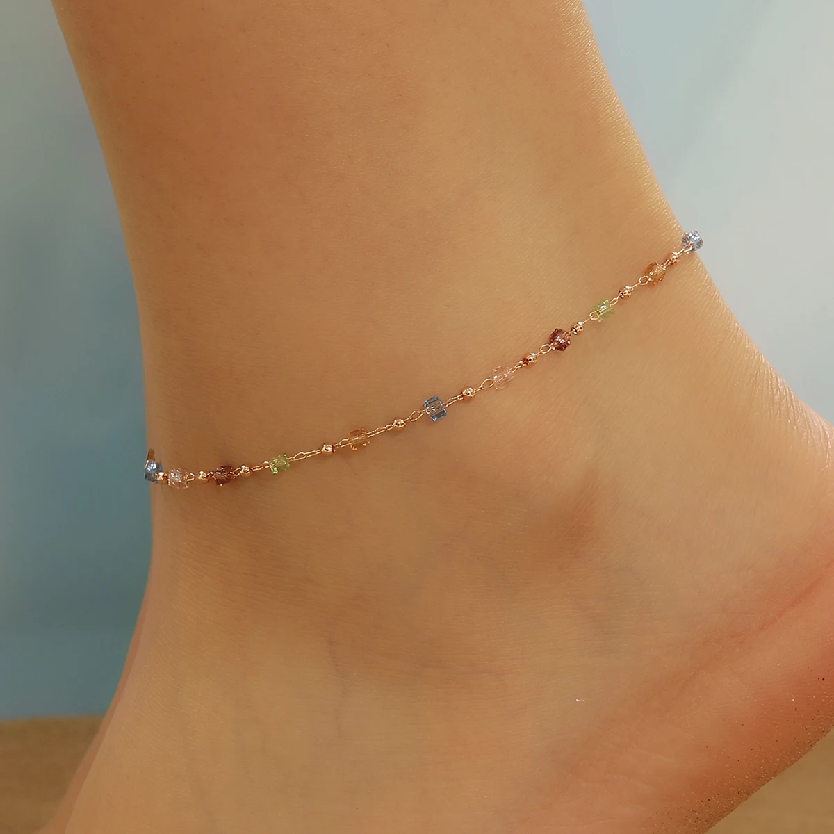 Kinitial Bohemia Colorful Crystal Anklets For Women Girls