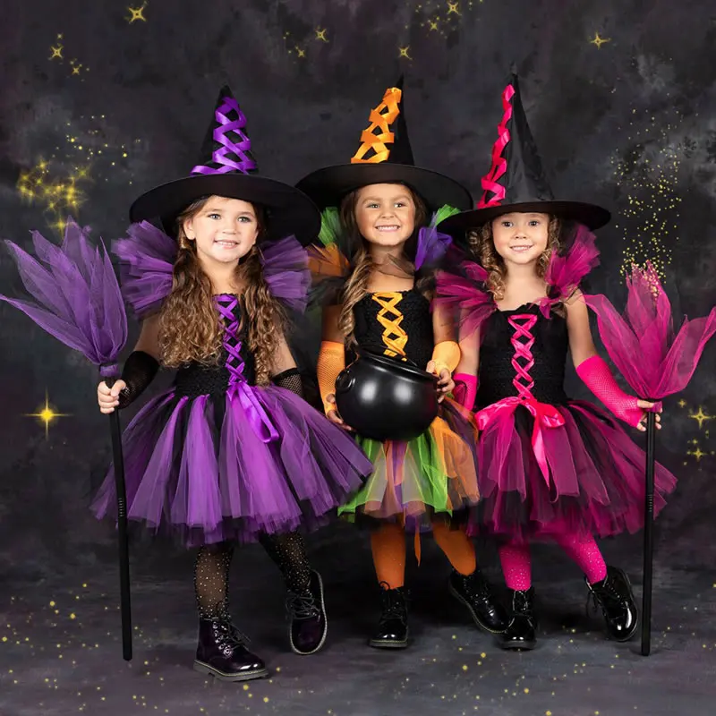 

Halloween Hocus Pocus Costume For Teen Girl Lace Dress Festive Kid Up Bow Party Princess Frock Child Cosplay Tunic Cloth