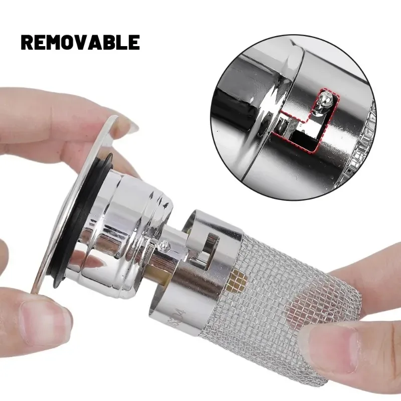 1PCS Washbasin Leak Plug, Stainless Steel Odor Proof Bouncing Core, Press Type Sink Drain, Universal Accessory for Washbasin