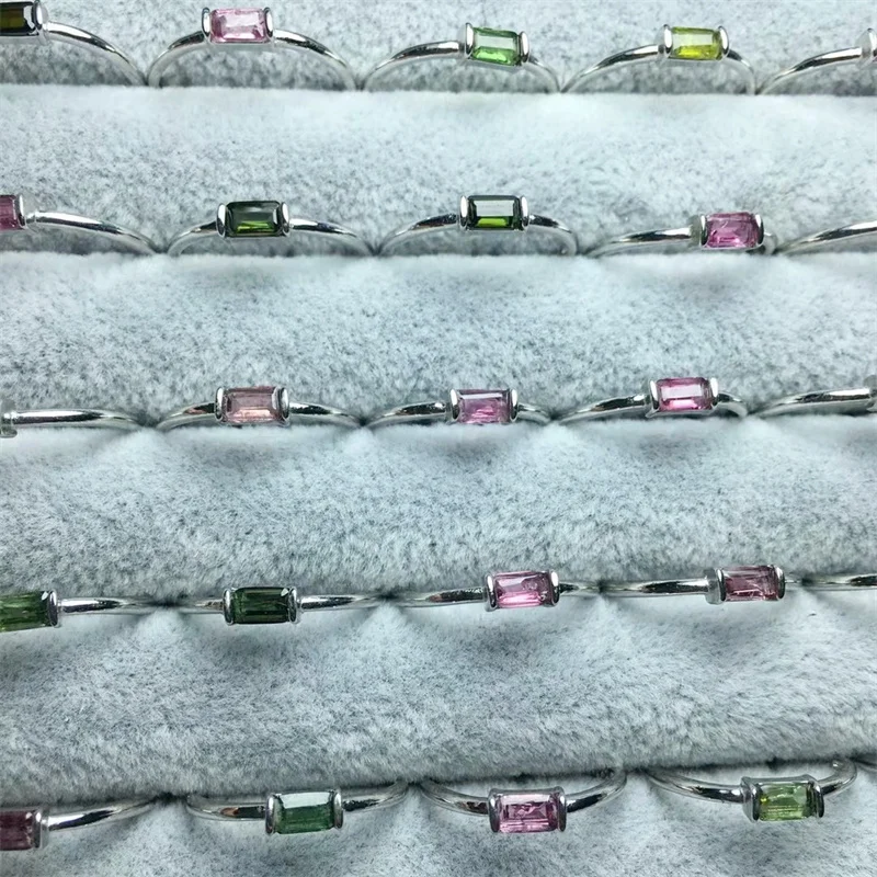 

Natural Faceted Tourmaline Rings Trendy Creative Finger Fashion Gemstone Jewelry For Women Healing Party Gift 1PCS