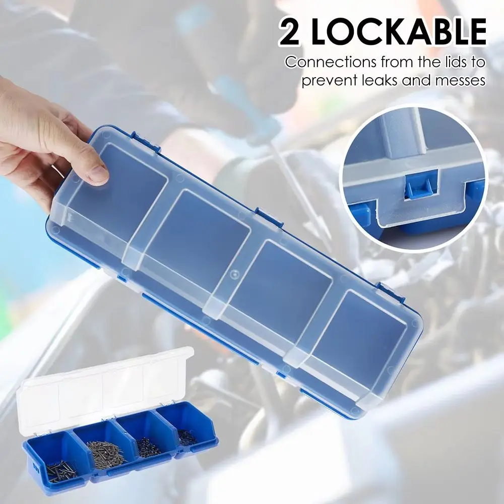 Tool Storage Box Plastic Screw Organizer 4 Compartment With Lid