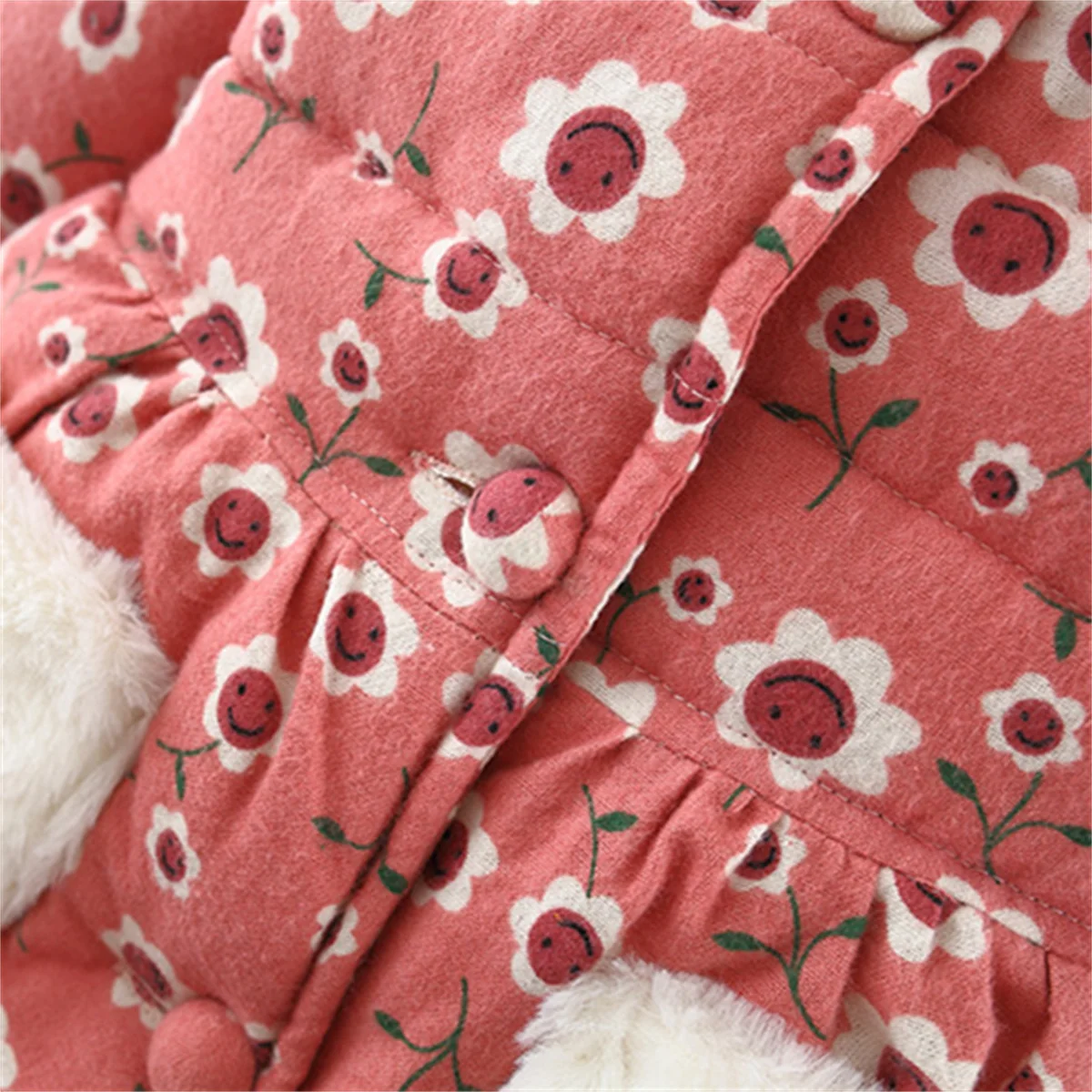 Kids Jackets Winter Coat Winter cotton jacket cartoon floral rabbit ear children's clothing girl baby clothing with waist cinched pink princess style