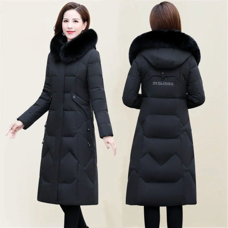 Down Cotton-Padded Coat Women 2023 New Winter Long Below Knee Thickening Style Slim Fit Slimming Cotton Coat Jacket Female