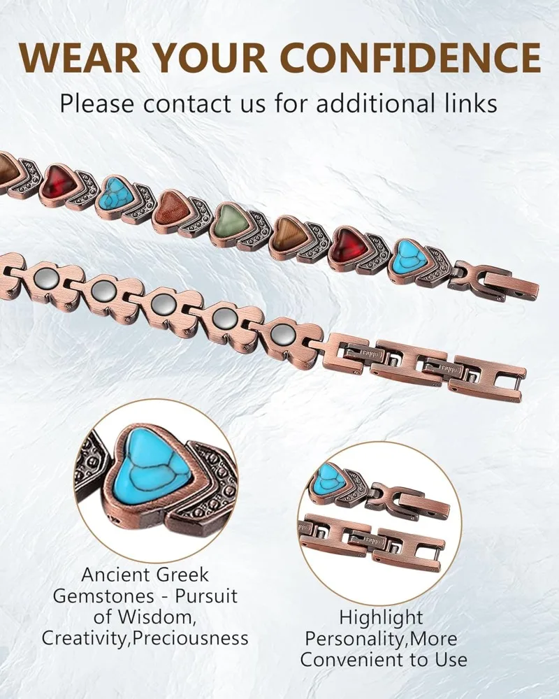 Pure Copper Magnetic Turquoise Bracelet for Women - Image 6