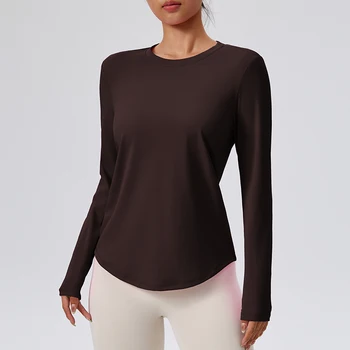 Women's Round Neck Fitness Yoga Clothes Gym Exercise Long Sleeved Tops Pilates Yoga Long Sleeved Tops