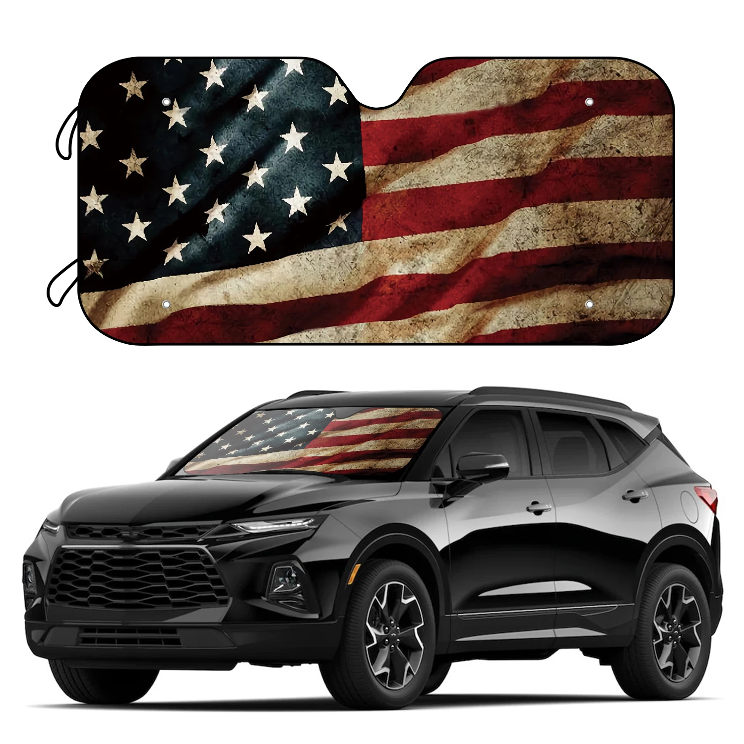

Keep Your Vehicle Cool and Protected from UV Rays with this 57*27.5in American Flag Car Windshield Sunshade!