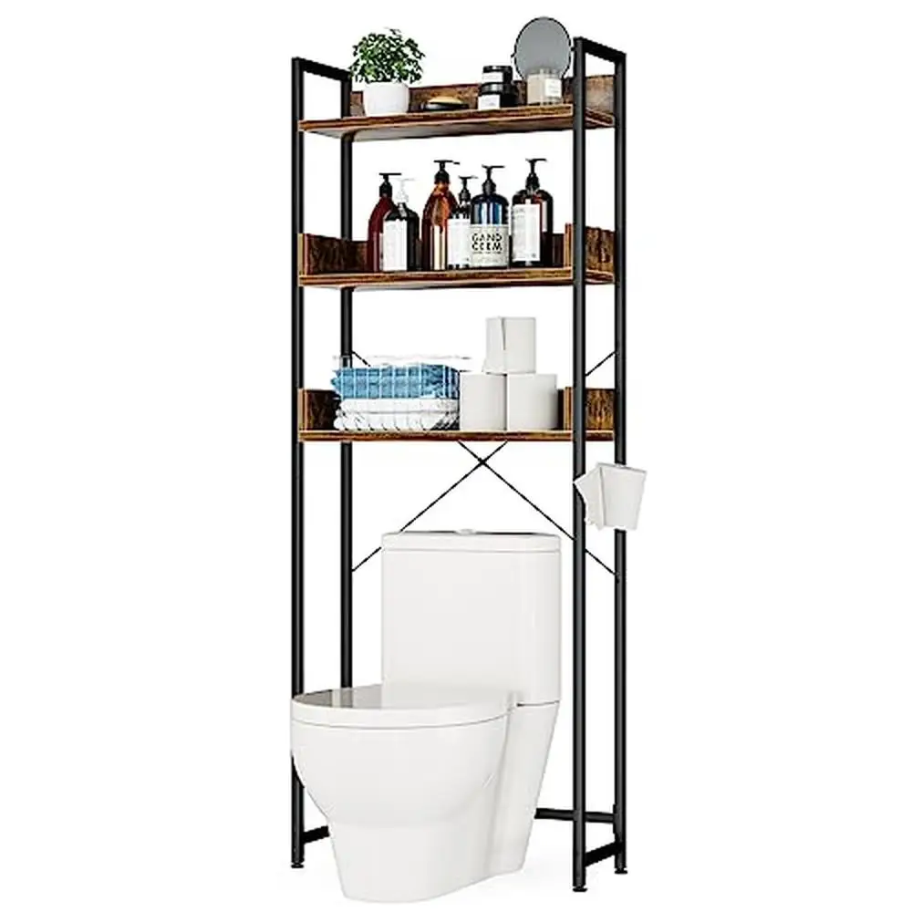 

Bathroom Toilet Shelf Organizer Storage Rack with 3 Tier Shelves and Toilet Paper Holder Space Saving and Durable Floor Mount