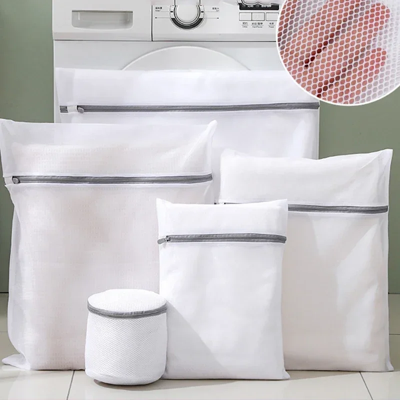 White Durable Large Washing Laundry Bag Mesh Organizer Net Dirty Bra Socks Underwear Shoe Storag Wash Machine Cover Clothes 6