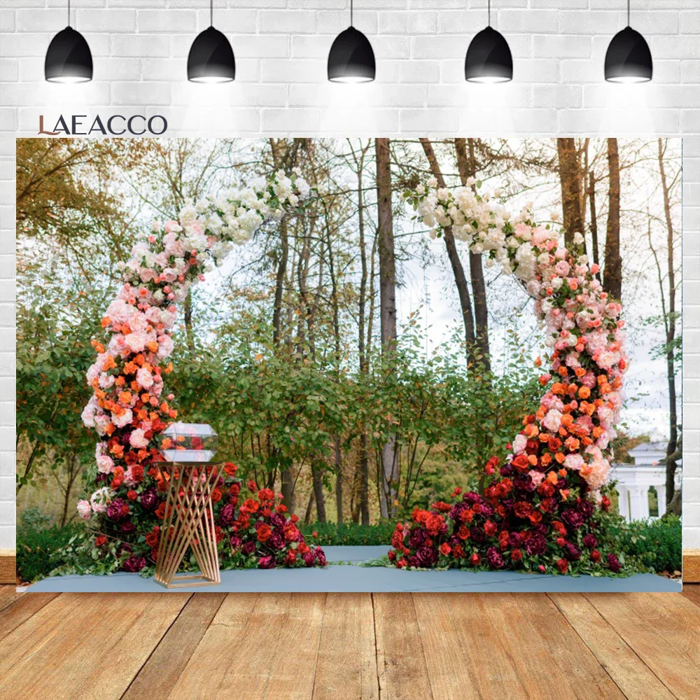 

Laeacco Rustic Style Engagement Ceremony Backdrop Wedding Floral Bouquets Arch Decor Couples Portrait Photography Background