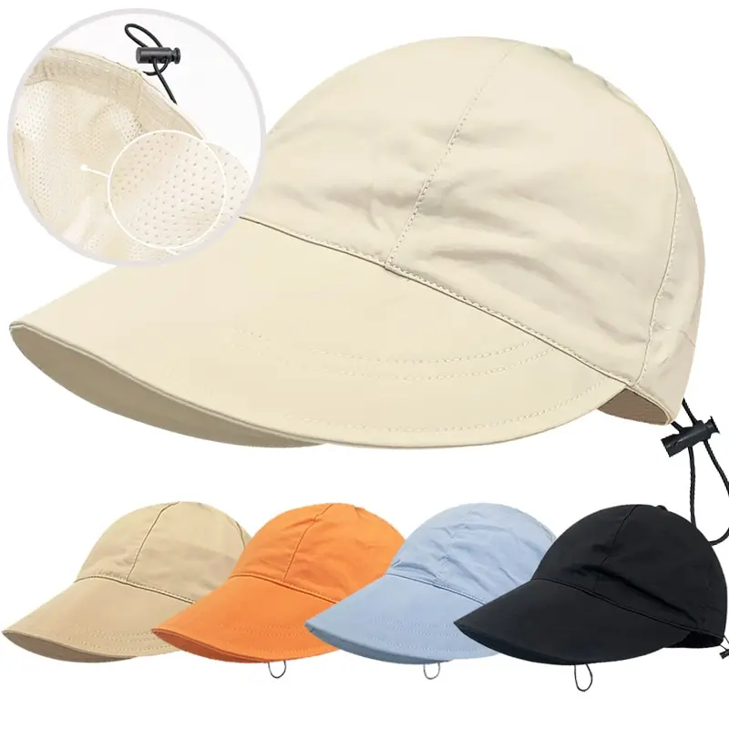 

Portable Foldable Wide Brim Sun Hat Summer Quick-Drying Breathable Beach Visor Cap Adjustable Drawstring Fisherman Hat For Women