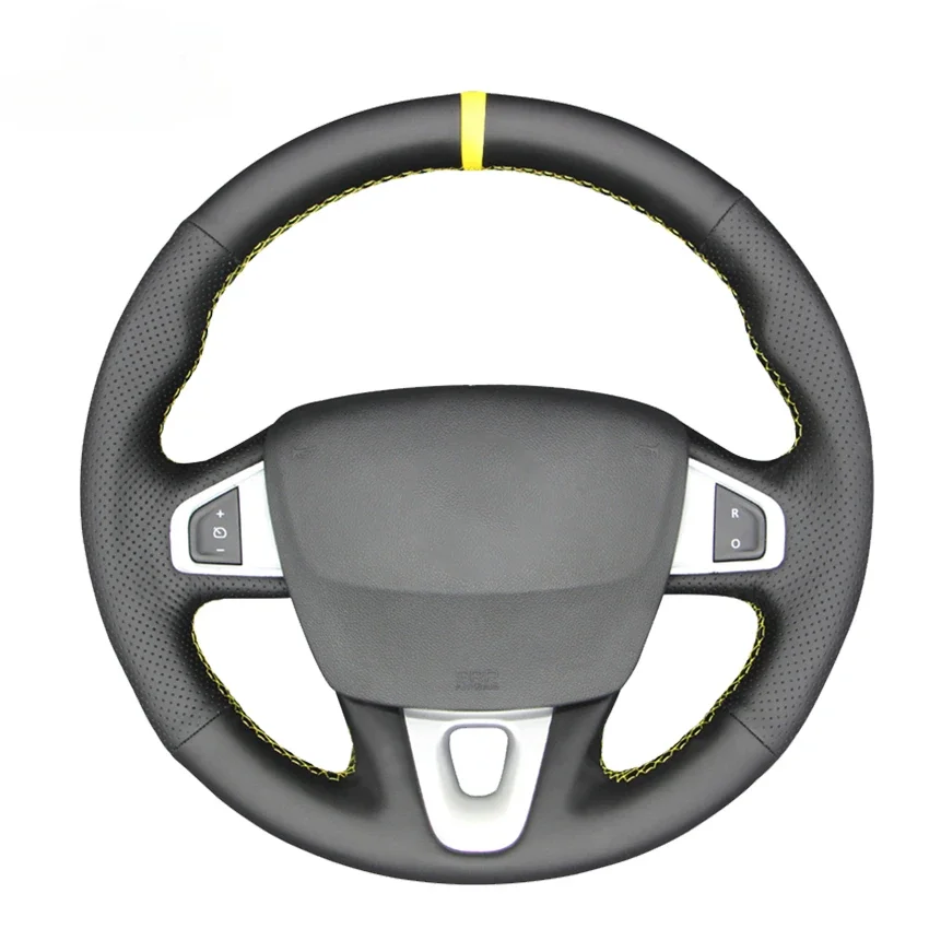Coprivolante Per Auto Antiscivolo Cucito A Mano In Ecopelle Nera Pu Giallo Per Renault Megane 3 (Coupe Gt) Rs 2010-2016