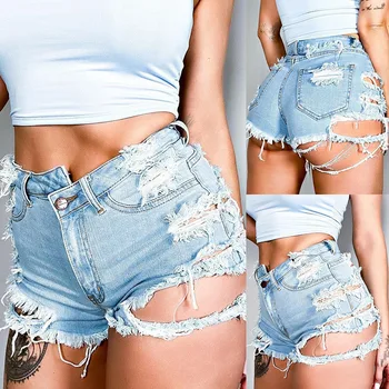 Summer Women Shorts Mini Jeans Lady Sexy Ripped Hot Fetish Denim Pants Lady High Street Party Elastic Denim Shorts 1