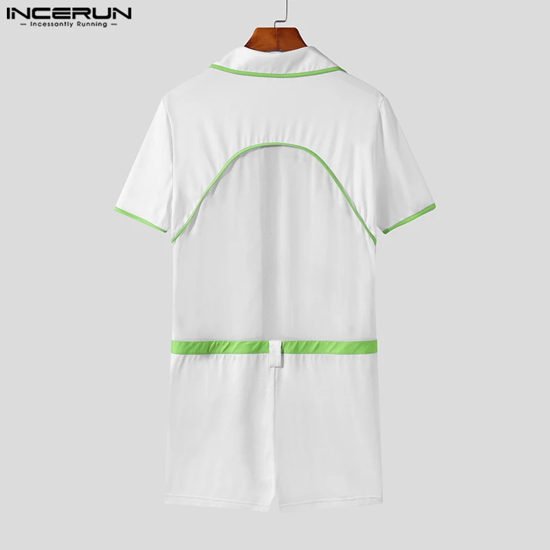 INCERUN 2023 Sexy Men's Homewear Bodysuits Splice Contrast Design Bodysuits Fashionable Short Sleeve Flat Angle Jumpsuits S-5XL