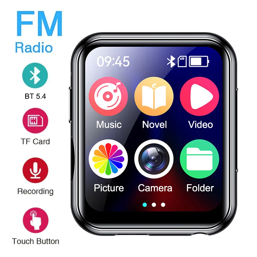 נגן mp3 מוסיקה עם Bluetooth 5.4 hifi mp4 מסך מגע מלא מובנה מקליט מצלמה נגן וידאו fm/ספר אלקטרוני