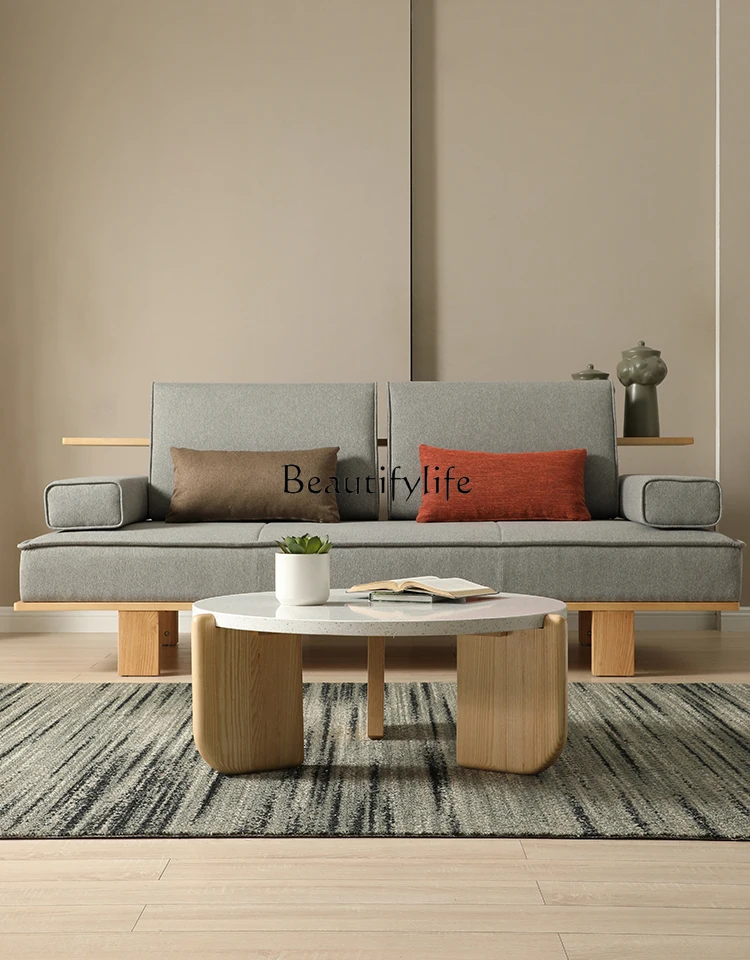 

round Terrazzo Solid Wood Coffee Table Living Room Simple Tea Table