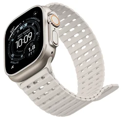 Premium Magnetic Silicone Strap for Smartwatches - Breathable Design, 49mm to 44mm Adjustable Bracelet (Starlight)