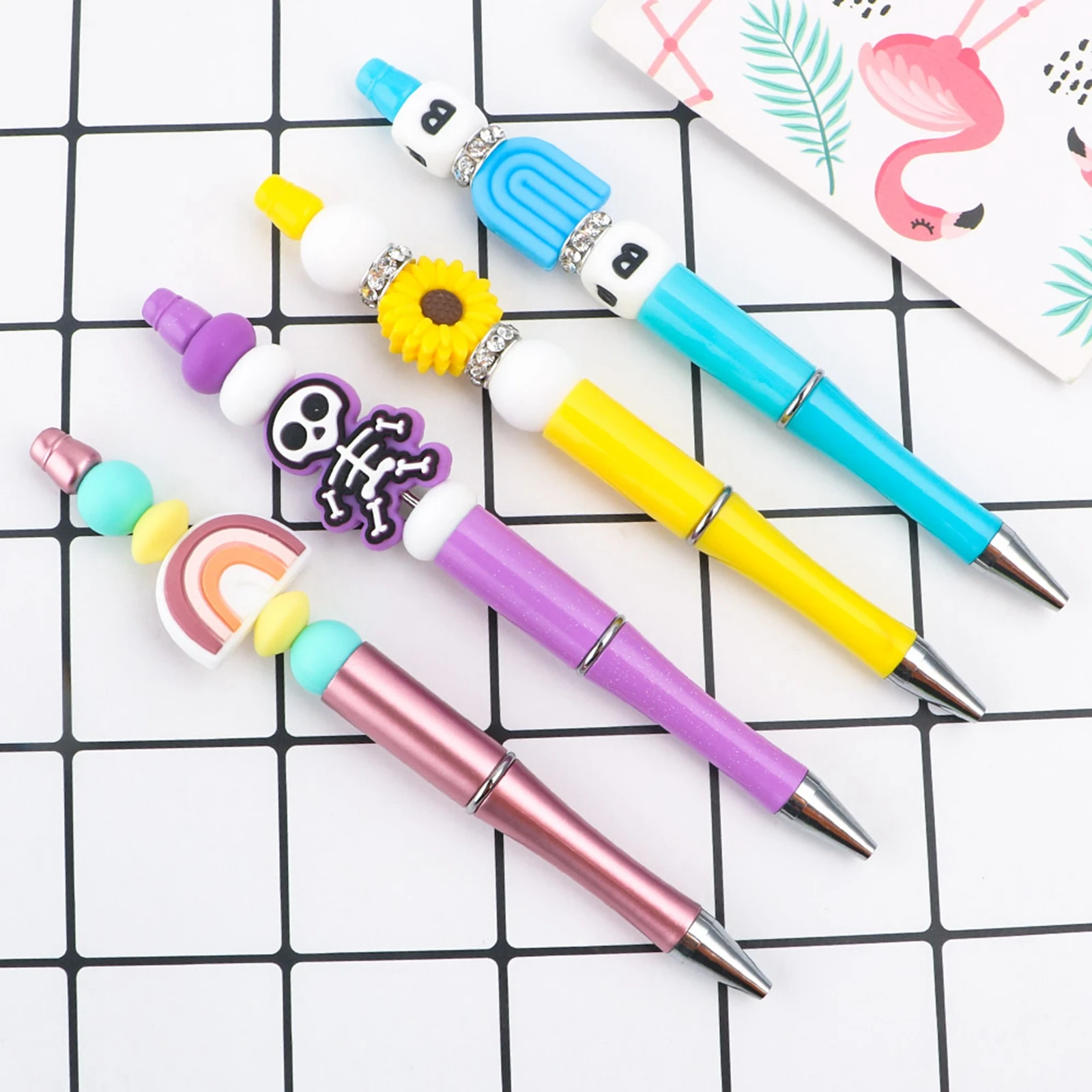 10 Pieces Bead Ballpoint Pens Cute Black Ink School Writing Supplies Beadable Pens for Drawing Office Teacher Students Classroom