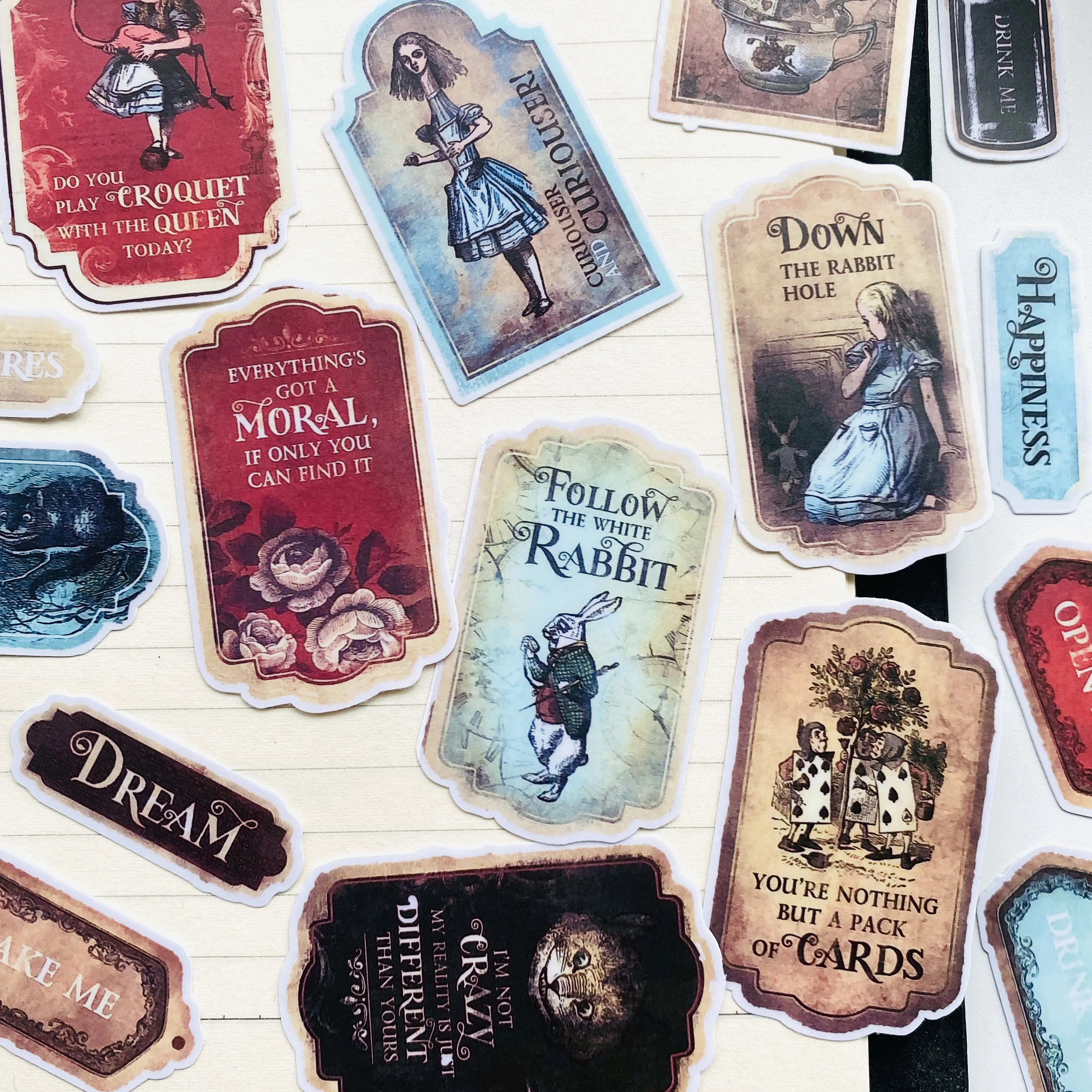 Cartoon Stickers Decorative Stickers Self Adhesive Stickers Custom Stickers Stationery Stickers Anime Stickers Paper Stickers Adhesive Stickers Decorative Labels Stickers 42Kinds Vintage Girl In Wonderland Theme Stickers DIY Scrapbooking Collage Phone Diary Album Happy Plan Gift Seal Decoration