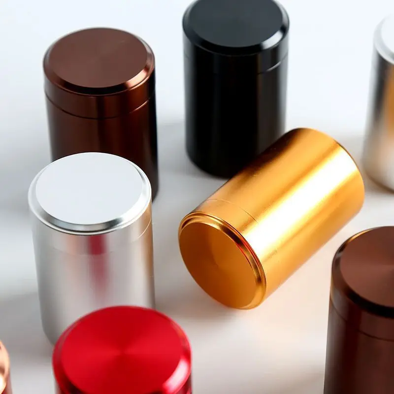 Portable high-end aluminum alloy tea jar, portable sealed jar, aluminum herbal jar, metal small storage