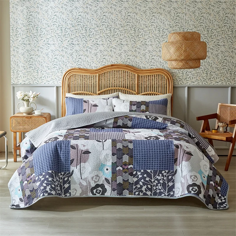 3pcs/set Bedspread Set,American Style Bed Cover+Pillowcase,Pastorl Home Patchwork,Mattress Topper Sheet Blanket Twin King Full
