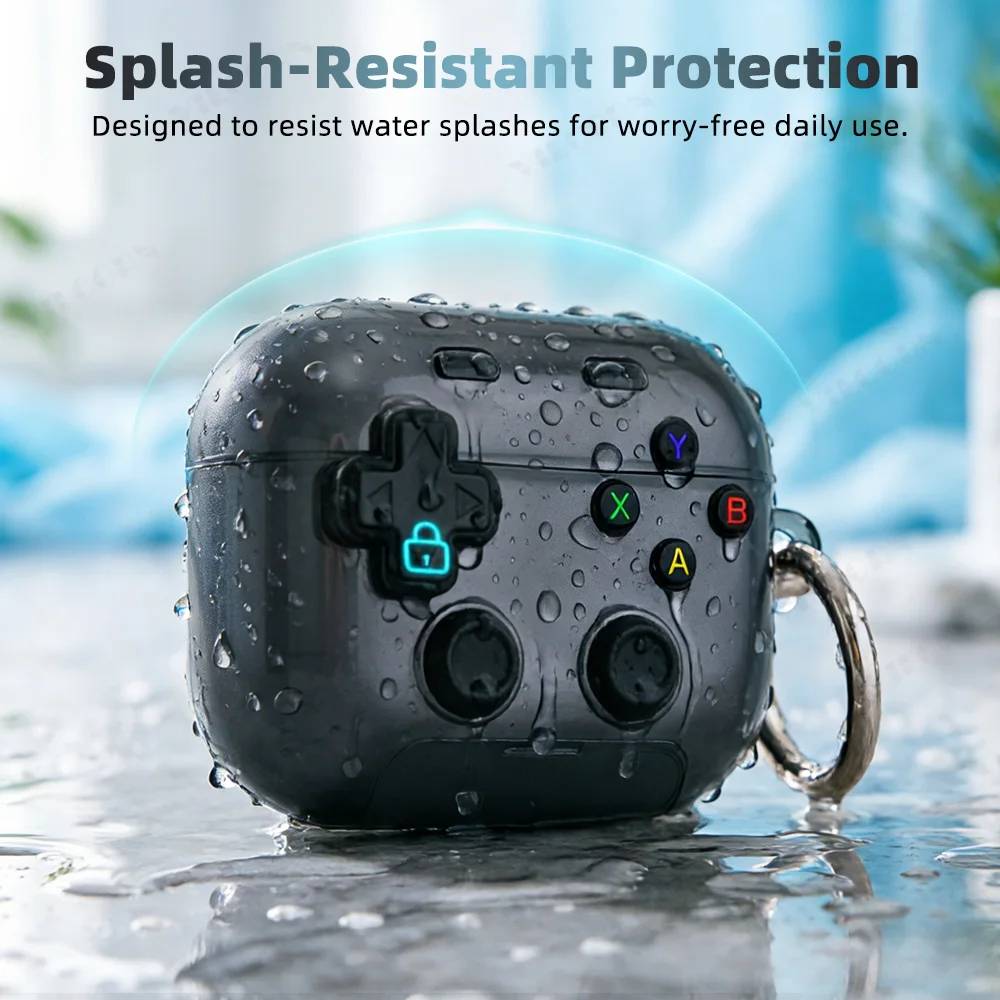 Transparent Gamepad Design Protective Headphones Case with Phone Holder Keychain