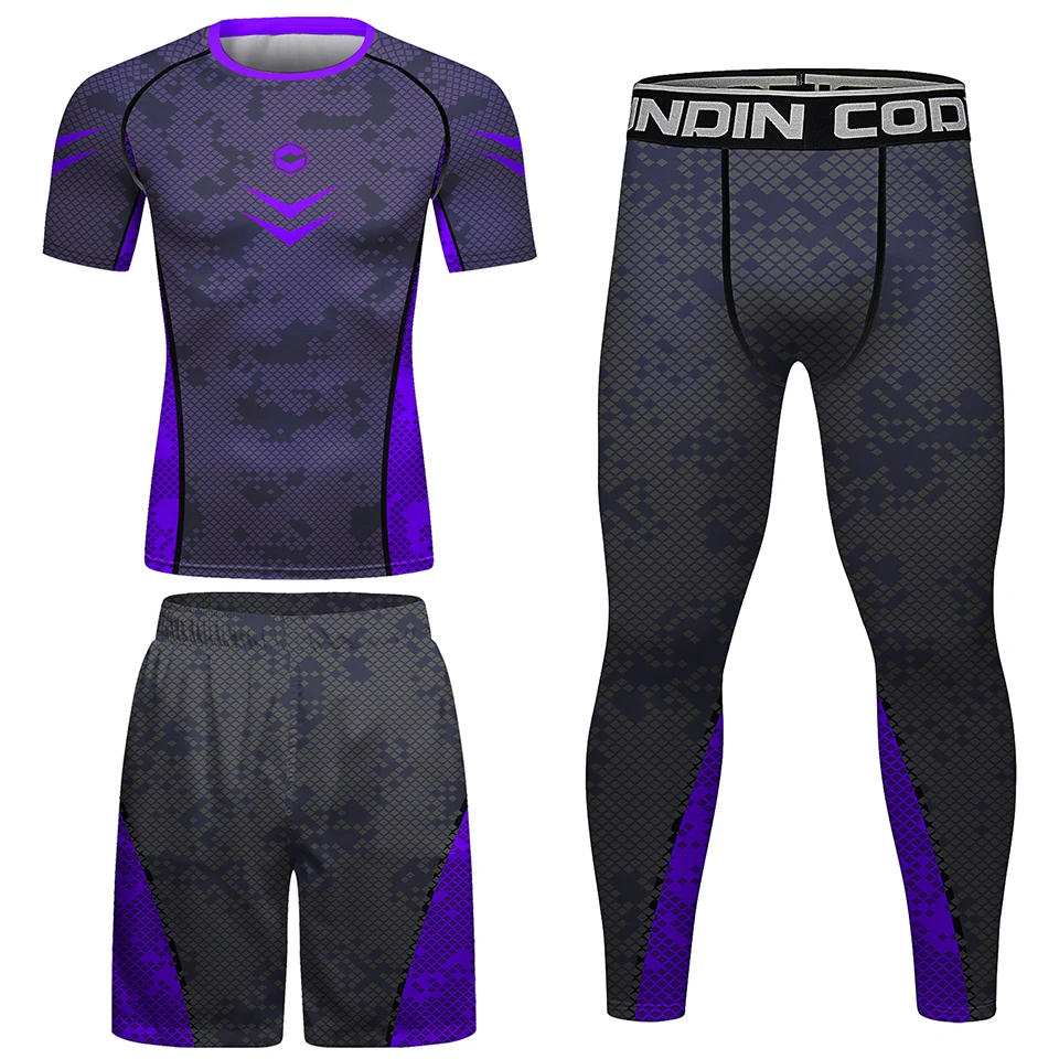 Fighting MMA Compression T-shirt+Shorts Men's Rash guard Sport Pants Bjj Gi Rashguard Running Sportsuits Set Boxing Sportswear