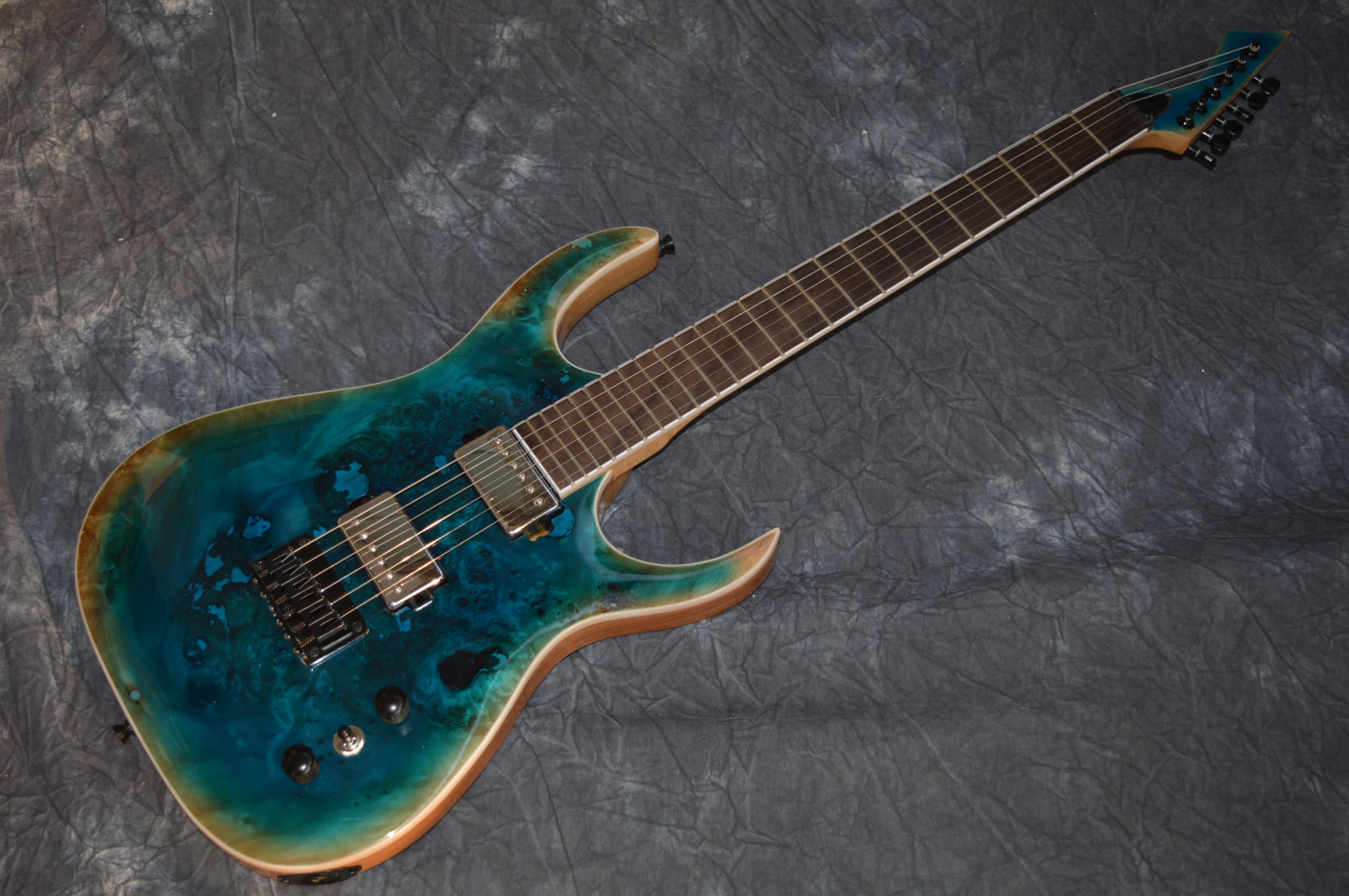 Electric guitar, 6 string, multi color tiger pattern, elm body