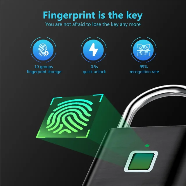Tongwode Keyless USB Charging Fingerprint Lock Smart Padlock Waterproof 0.2s Unlock Portable Anti-theft Electronic Door Lock 6
